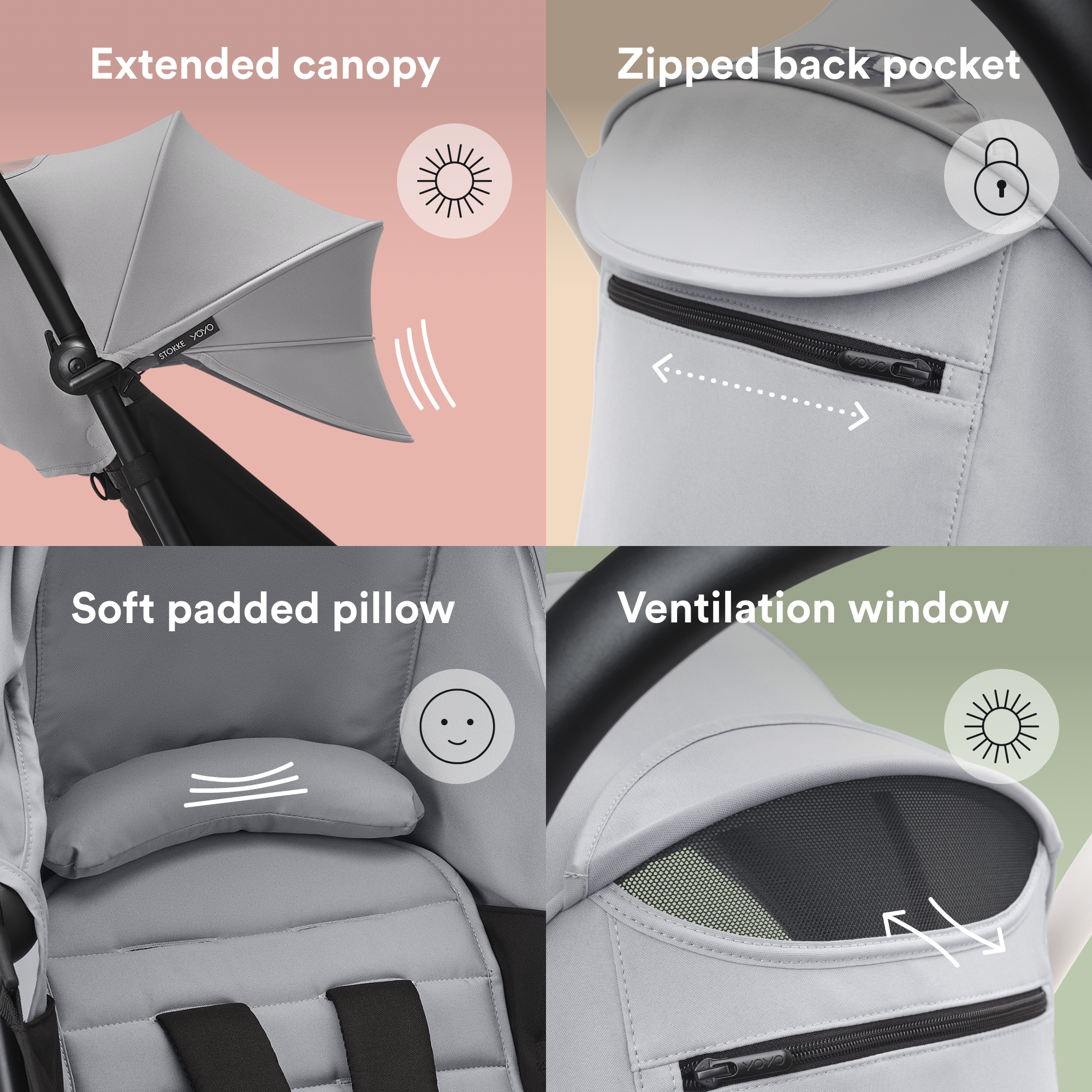 مقعد عربة ستوكي يويو للأطفال من عمر 6 أشهر باللون الرمادي