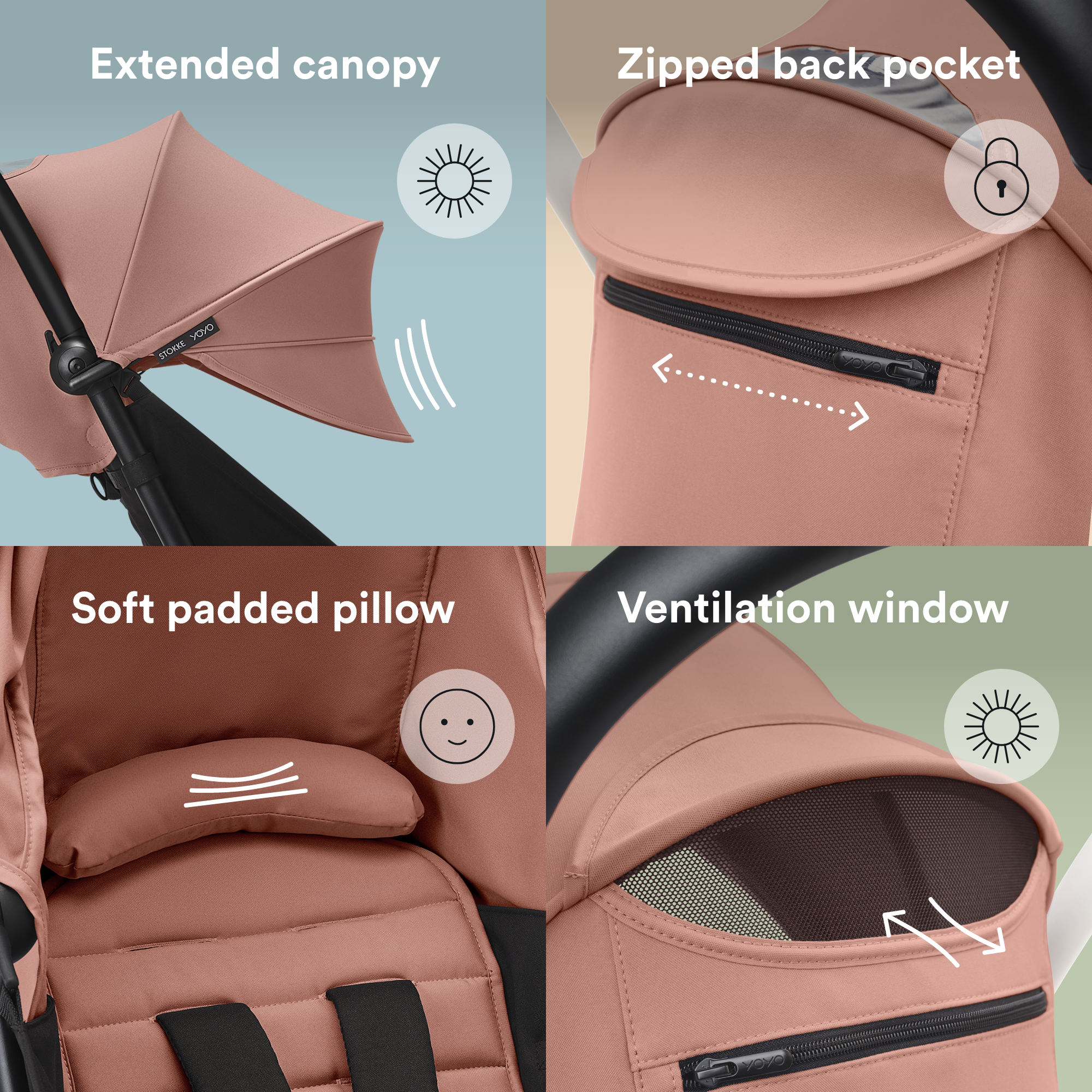 مقعد عربة ستوكي يويو للأطفال من عمر 6 أشهر باللون الوردي