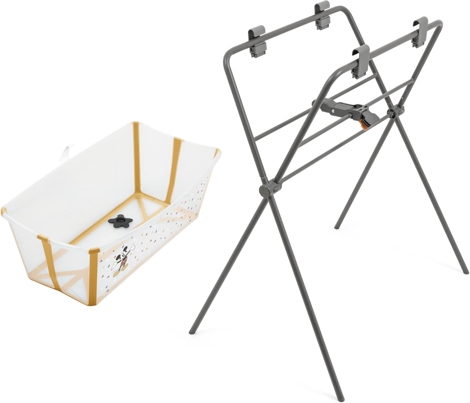 Stokke Flexi Bath Mickey + Foldable Stand Bundle White Grey