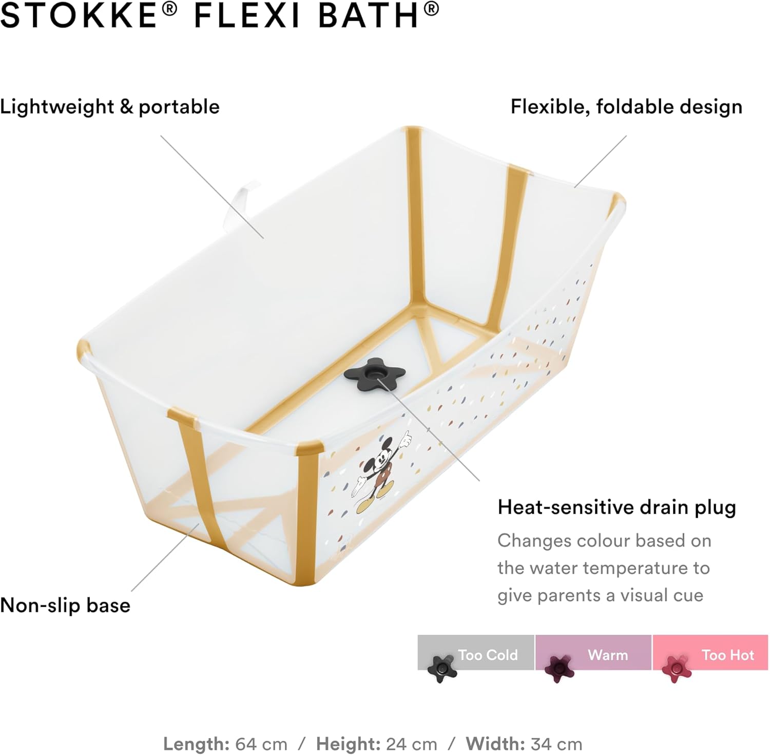 Stokke Flexi Bath Mickey + Foldable Stand Bundle White Grey