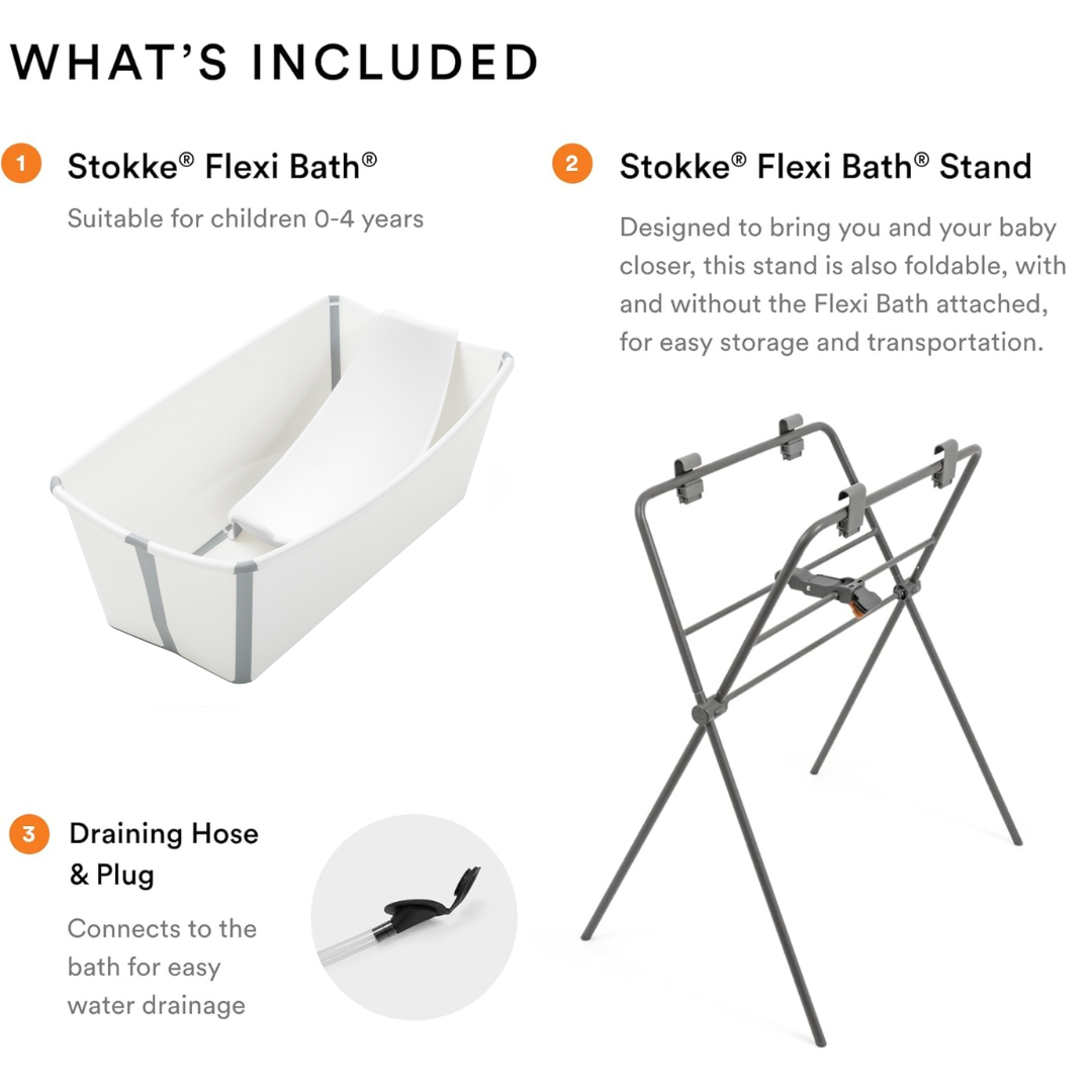 Stokke Flexi Bath White + Newborn Support & FlexiBath Bundle