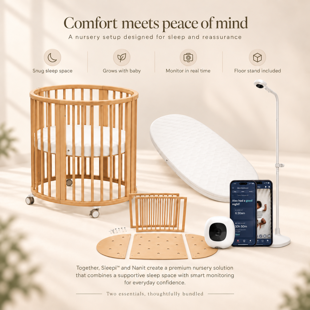 Stokke® Sleepi™ Mini Bed x Nanit Pro Baby Monitor Bundle – 6 Pcs