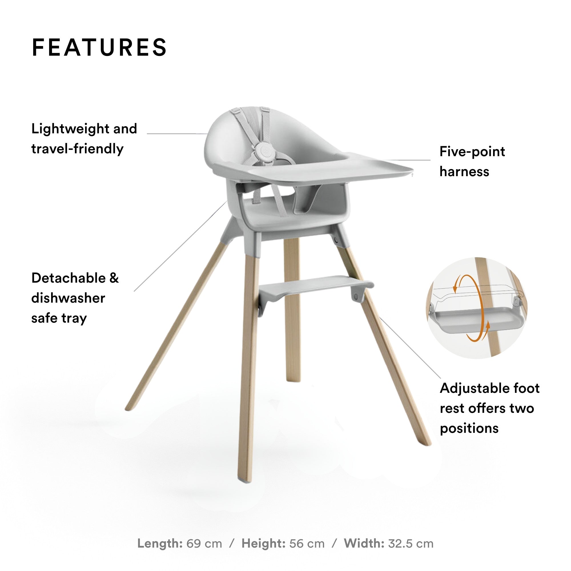 Buy Clikk Highchair in Cloud Grey – Compact & Comfortable