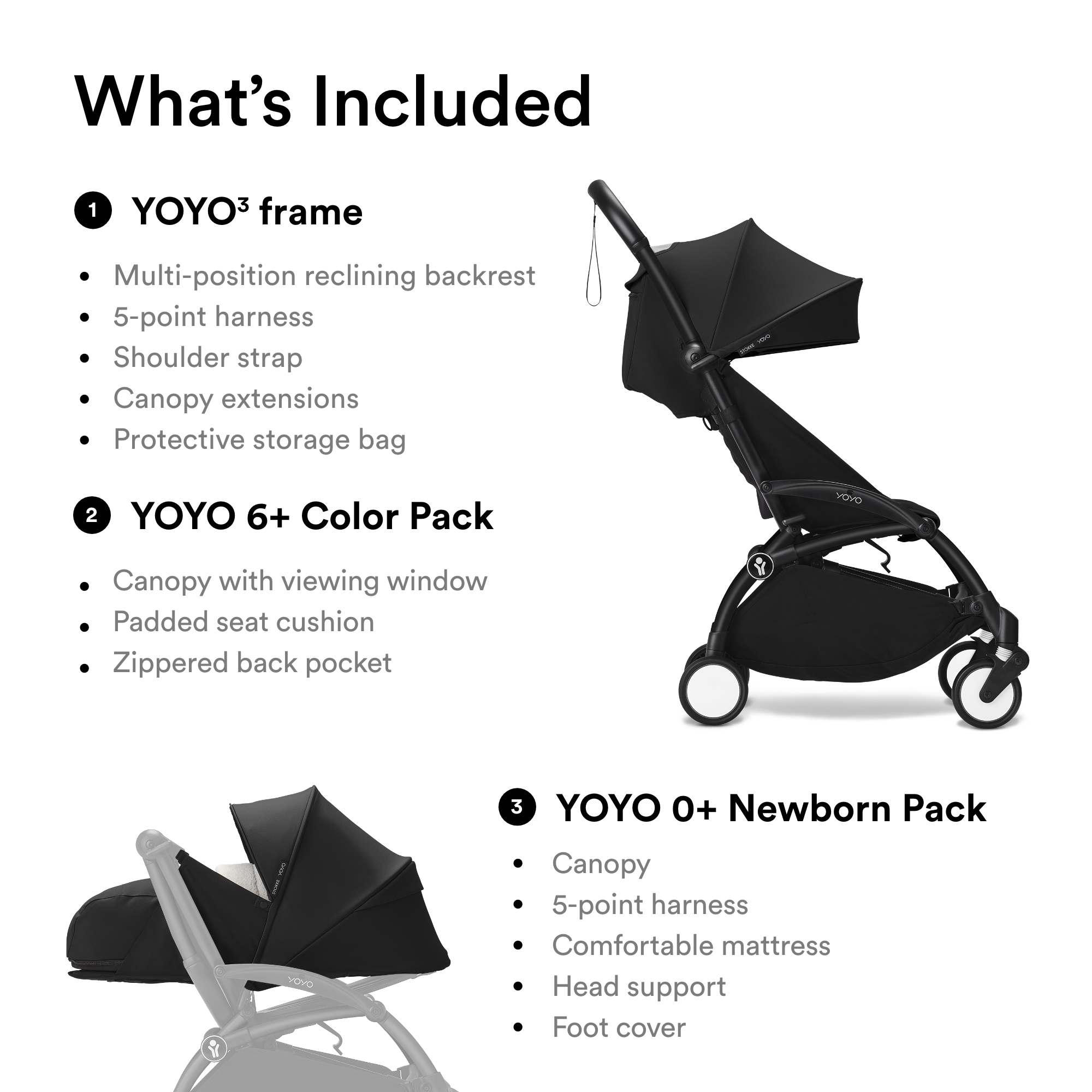 YOYO³ Stroller from Birth to Toddler - White Frame